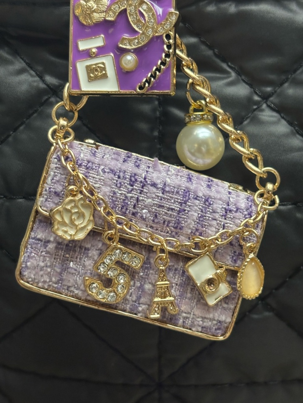 CC Chanel Bag Charm, Upcycled Chanel Purple Enamel Zipper Pull 5.25 inches - Picture 7 of 7